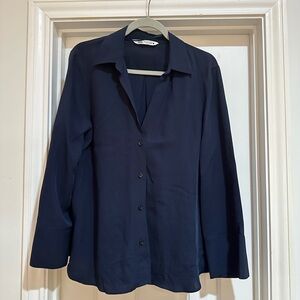 Zara Dark Blue Women's Button-Down Shirt size L